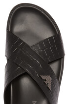 Croc-Print Leather Crossover Sandals